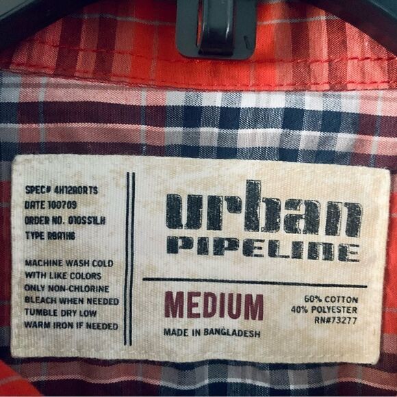 Urban Pipeline Orange Plaid Button Down Shirt Size Medium - Picture 9 of 10